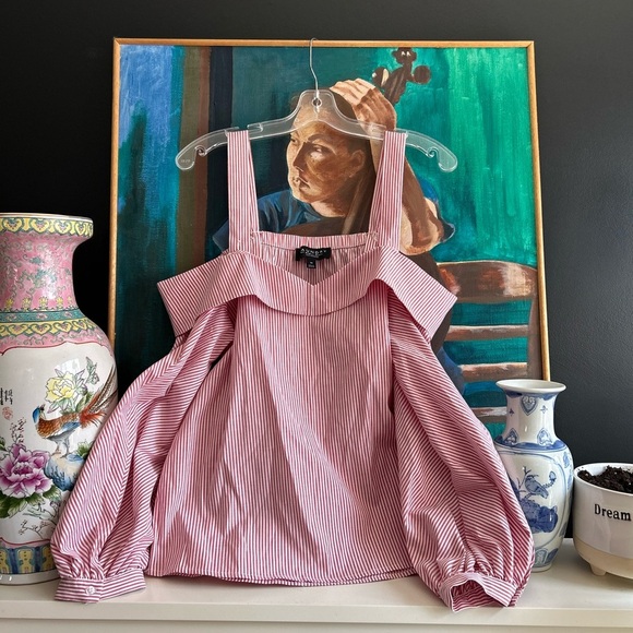 Laundry by Shelli Segal Striped Red Nautical Off Shoulder Bow Blouse Size 10 - Picture 14 of 15